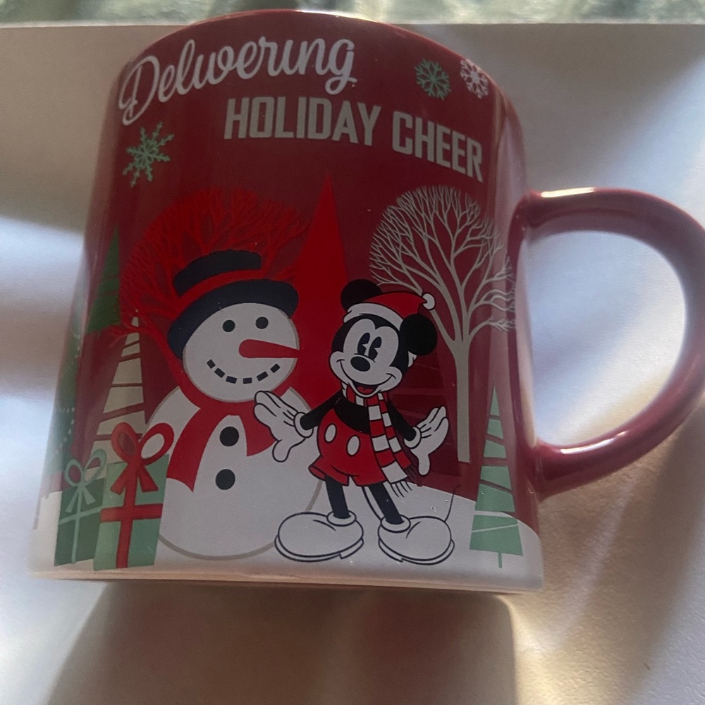 Disney Festive Red Mug with Mickey and Snowman